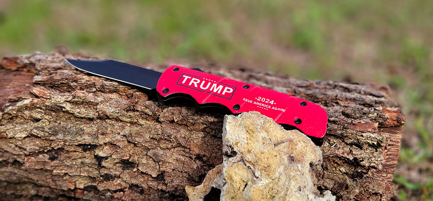 5.25" President Trump 2024 Out the Front OTF Automatic Folding Pocket Knife - Red